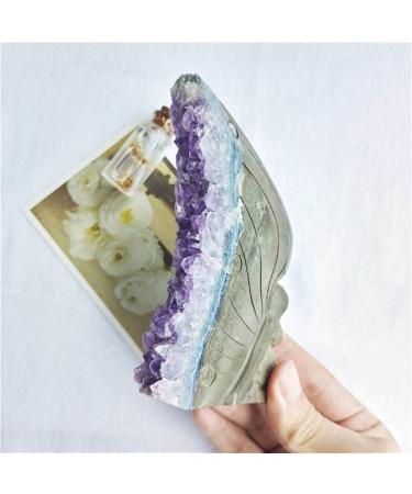 Crystal Rough Specimen Healed Natural Carved Crystal Stone Amethyst Cluster Butterfly Fairy for Home Decor As a Gift 11-12 cm Purple