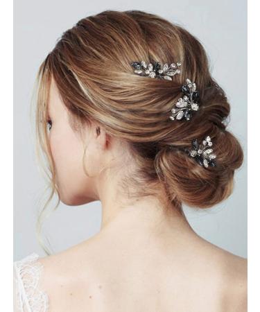 Asooll Crystal Bride Wedding Hair Pins - Pack of 3 - Rhinestone Bridal Hairpiece - Silver-Black - Buy Online on GoSupps.com