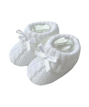 Royal Icon Newborn Baby Boys Girls Booties Baby Booties with Bow Soft Knitted Baby Bootees 0-3 Month Newborn Booties for Babies Ideal for Indoor and Outdoor Use RI354 3 Months White