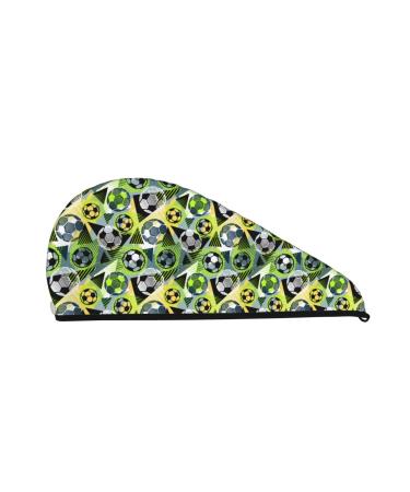 Hair Towel Wrap Hair Drying Towel with Button Towel Turban Head Towel to Dry Hair Quickly (Football Doodle)