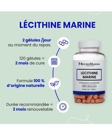 Roches Marines - Food Supplement Marine Lecithin - Memory and Concentration - Omega 3 in Phospholipid Form - 120 Capsules - Developed in France - Buy Online on GoSupps.com