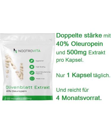Oliveblatte Extract 120 Capsules - 500mg Vegan Olive Leaf Extract | 40% Oleuropein | Allergen & Gluten Free | Made in ISO-Certified Facility - Nootrovita - Buy Online on GoSupps.com