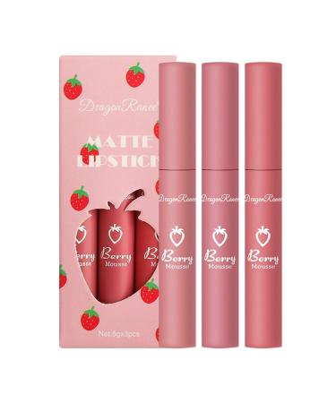 HMDABD Yak Butter Strawberry set lip gloss non-stick cup does not fade easily waterproof lip glaze lipstick set box Modifies skin tone easy to color Items under 5 -C One Size