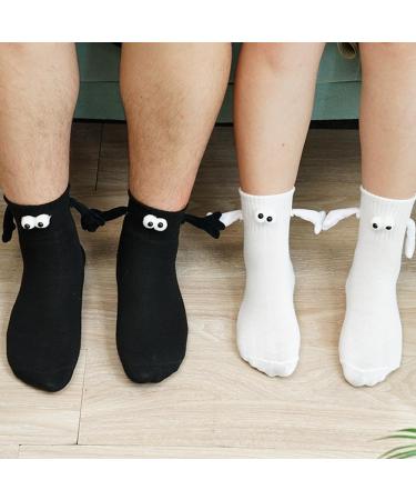 Couple Holding Hands Socks - Funny Magnetic 3D Doll Couple Socks | Unisex White 4 Pair - Buy Online on GoSupps.com