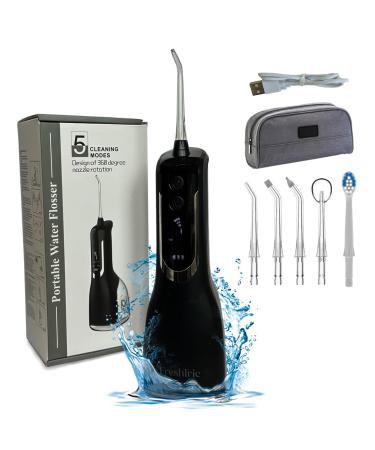 Water Dental Flosser Cordless for Teeth Gums Braces Portable Dental Oral Irrigator Picks Ipx7 Rechargeable 4 Tips with 1 Toothbrush Head and Travel Bag 330ml (Black)