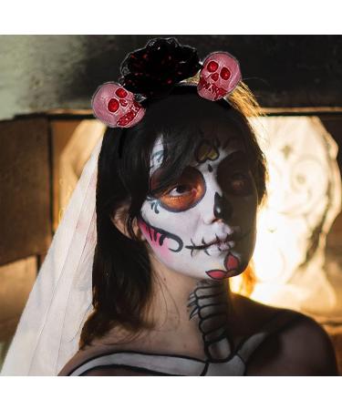 IYOU Halloween Skull Headbands Flower Black Veil Hair Band Bloody Print Cosplay Dress Up Carnival Hair Hoop Accessories for Women and Girls - Buy Online on GoSupps.com