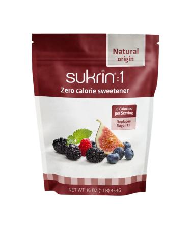 Sukrin:1 - All Natural 1:1 Sugar Substitute with Erythritol and Stevia, Zero Calorie Sweetener for Keto and Low Carb Diets, Gluten Free, Vegan, Baking, Non GMO, 1 LB 1 Pound (Pack of 1)