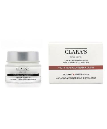 Clara's New York Youth Renewal Vitamin A Cream with Retinol Anti-Aging Face Cream Moisturises and Minimises Fine Lines and Wrinkles Youthful and Glowing Complexion 50ml