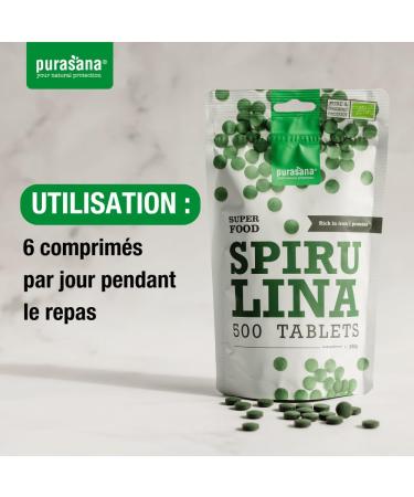 Purasana Spirulina BIO 500 Tablets High in Protein Iron Antioxidants. Natural Satiety Detox. Organic Vegan Protein. Phycocyanin. Increases Energy Reduces Fatigue. - Buy Online on GoSupps.com