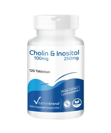 Choline & Inositol - with 100mg of choline and 250mg of inositol - 120 tablets - highly dosed - vegan - bioavailable supplement