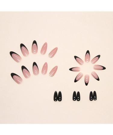 JUSTOTRY 24 Pcs Stiletto False Nails with Jewels - Black French Press On Nails for Women - Short Nude Almond Fake Nails with Glue - Nail Art Set - Buy Online on GoSupps.com