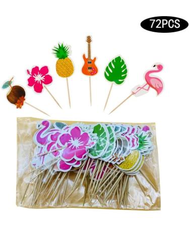 72 PCS Tropical Luau Cupcake Toppers Palm Tree Flamingo Pineapple Coconut Cupcake Picks Decorations for Hawaiian Summer Beach Theme Party Favors Supplies 6 Styles - Buy Online on GoSupps.com