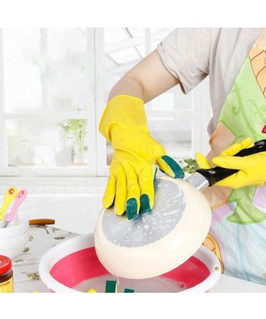 MOODCOME Household Long Sleeve Rubber Gloves Scouring Pad with Sponge Fingers for Kitchen Dish Washing Bathroom Garden Cleaning - Buy Online on GoSupps.com