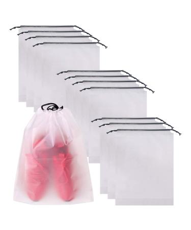 Set of 12 Portable Translucent Shoe Bags for Travel Large Clear Shoes Pouch Storage Organizer with Drawstring for Men and Women