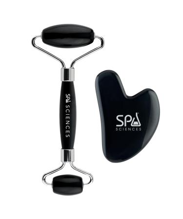 SPA SCIENCES - Obsidian Roller & Gua Sha - Black Obsidian Stone Contouring Set
