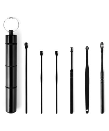 Fumanduo 6 pieces of ear cleaner stainless steel ear wax remover 6 in 1 reusable medical ear cleaner set with storage box for children adults (black)