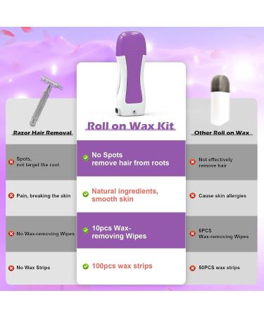 Seopri Roll on Wax Kit â€“ Hair Removal Waxing Kit with Lavender Cartridges & 100 Strips for Sensitive Skin - Buy Online on GoSupps.com