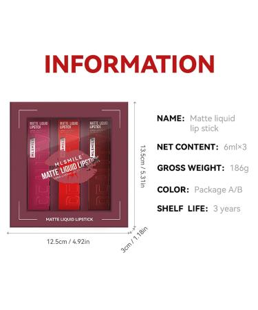 Matte Liquid Lipstick Makeup Set - 3 Pcs Long Lasting Smudge Proof Lip Gloss | High Pigmented Velvety Nude Red Lip Stain Gift Set for Women & Girls - Buy Online on GoSupps.com