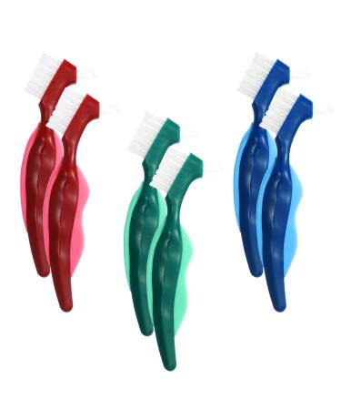 6 pieces hard prosthesis brushes denture brushes double bristle head toothbrush set portable ergonomic denture cleaning brushes for cleaning artificial teeth dental care