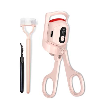 Heated Eyelash Curler Temperature Display Heated Lash Curler with Separator Tool and Brush 3 Heating Modes Rechargeable Electric Eyelash Curler for Stunning Lashes in Minutes (Pink) Pink Kit