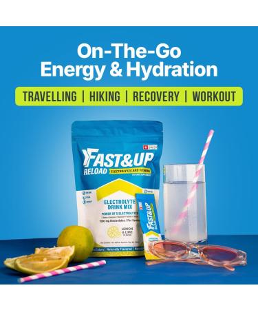 FAST&UP Reload Lemon & Lime | Electrolyte Drink Mix | 1500 mg Electrolytes + Vitamins C & B12 | Hydration Powder Packets | 15 Easy Open Single Servings - Buy Online on GoSupps.com