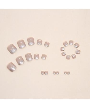 NICENEEDED Glitter Sequin Nude Color Press on Toe Nails Glossy French Short Square Acrylic False Toe Nails Full Cover Artificial Stick on Foot Nails for Women and Girls - Buy Online on GoSupps.com