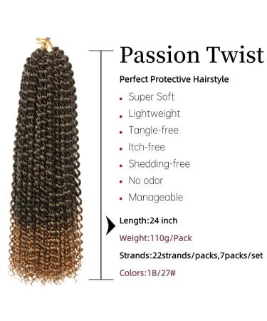 Passion Twist Hair T27 - 7 Packs 24 Inch Water Wave Crochet Hair Extensions for Bohemian Braiding | Yddm T1b-27# Synthetic Hair - Buy Online on GoSupps.com