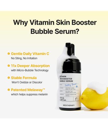 MEDITHERAPY Vitamin Skin Booster Bubble Serum Non-Irritating Gentle Daily Brightening with 2% Vitamin C Derivative Deep Absorbing Micro-Bubble Formula No-Sting Non-Sticky AM/PM Use 100ml - Buy Online on GoSupps.com