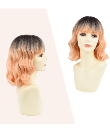 Yamel Wavy Bob Wig with Bangs - Natural Ombre Orange Synthetic Hair Wig for Women - Buy Online on GoSupps.com