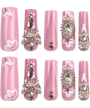 AJTUTUS Long False s Press on s with Rhinestones Butterfly Full Cover Fake s Women Girls Accessories - Buy Online on GoSupps.com