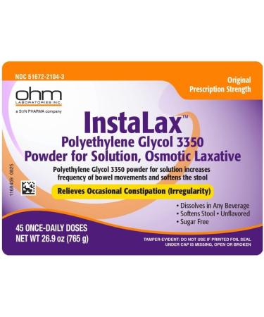 OHM InstaLax Polyethylene Glycol PEG 3350 - Stool Softeners for Constipated Adults Teens Men and Women - Relieves Occasional Constipation Gentle and Effective Laxative Solution 26.9 oz (45 Doses) - Buy Online on GoSupps.com