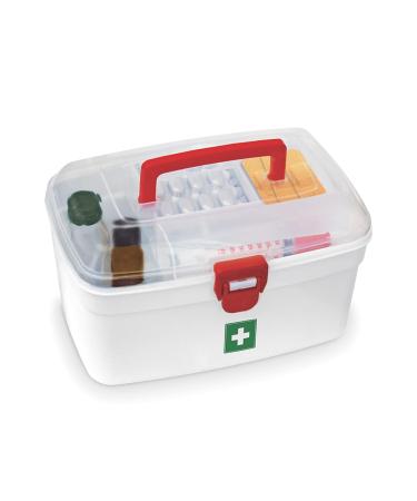 Milton Medical Box  First Aid Box with Portable Handle  Family Emergency Kit  Detachable Tray  2 Layer Storage  Multi-Purpose Box  Emergency Medical Transparent Lid Box  Easy Accessibility  White