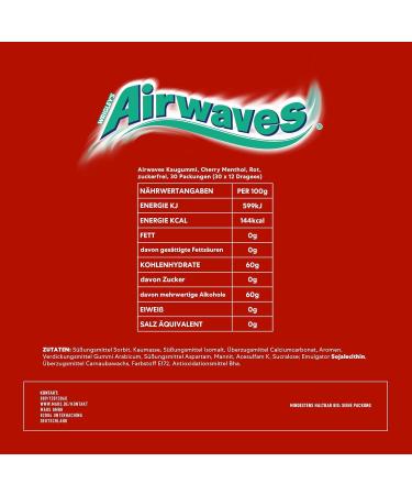 Airwaves Chewing Gum Cherry Menthol - Sugar-Free Fresh Breath | 30 Packs (30 x 12 Dragees) - International Shipping Available - Buy Online on GoSupps.com