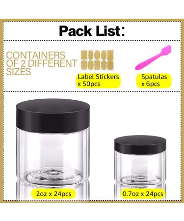 2oz Plastic Cosmetic Jars (Set of 48) | Clear Sample Containers for Cream, Body Butter, Lip Scrub | Free Labels & Spatulas | Travel Size with Black Lids - Buy Online on GoSupps.com