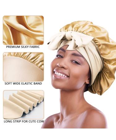 3pcs Satin Bonnets for Black Women - Large Silky Bonnet Set in B- Black, Peacock Blue, Rose Gold - Buy Online on GoSupps.com