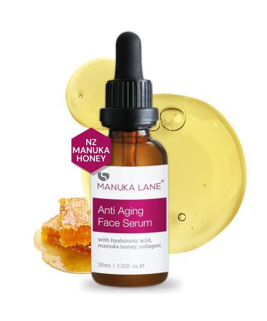 Manuka Honey Face Serum with Collagen Hyaluronic Acid & Pure Honey by Manuka Lane Anti Aging Face Serum 1.01 Ounce (Pack of 1)