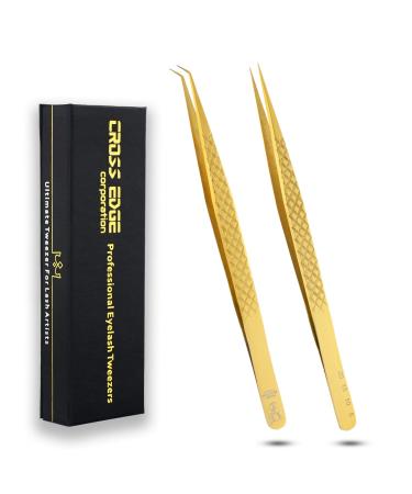 My Lash Tools Eyelash Extension Curved Degree Tweezers for Isolation Lash Extensions 14cm  Best for Individual Isolation & Classic Lashes Japanese Stainless Steel Eyelash Twisers (Gold Set DIAMOND)