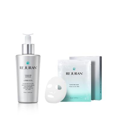 REJURAN Turnover Skincare Set with c-PDRN Salmon DNA Face Serum & Sheet Mask Duo for Firming Hydrating and Radiant Glass Skin Korean Anti-Aging Ampoule & Mask (1.69 fl oz + 5 Masks)