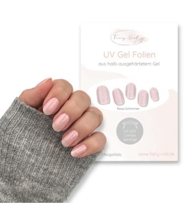 Fairy nail uv nail foils self -adhesive gel foils half hardened 16 pieces of nailwraps nail polish strips to stick on (pink shimmer)