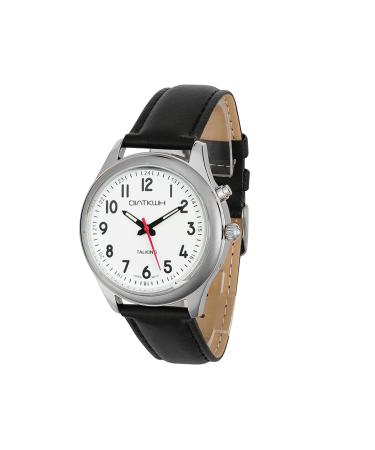 QIATKWH German speaking watch silver alloy case black leather strap ladies style