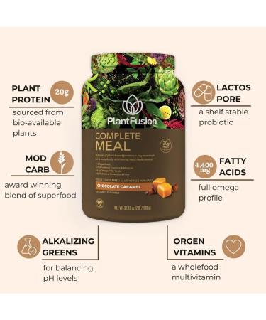 PlantFusion Complete Meal Plant Based Protein Powder 2 lb - Vegan Chocolate Caramel with Superfoods Greens & Probiotics - Buy Online on GoSupps.com