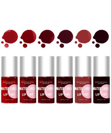 6 Pcs Lip Stain Set Vivid Water Lip Tint Lip Gloss Plump Velvet Lip Tint Stain Natural Matte Liquid Lipstick for Lips Cheek Eye Non-Stick Cup Mini Tinted Lip Long lasting Waterproof (6 Colors)