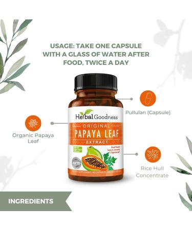 Papaya Leaf Extract Digestive Enzymes 10X Strength 60/600mg Veg Capsules - Immune Gut & Super Digestive Health Support - Made in USA by Herbal Goodness - 60 Count - Buy Online on GoSupps.com
