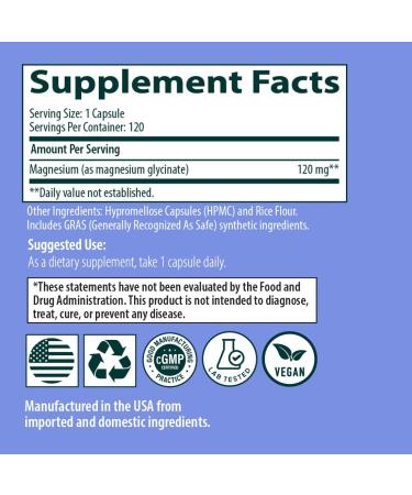 Sanar Naturals Magnesium Glycinate 120mg - Supports Stress Relief, Sleep, Heart Health, Nerves, Muscles, and Metabolism - Non-GMO, Gluten Free, 120 Capsules - Buy Online on GoSupps.com
