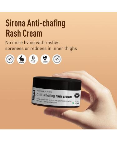 Sirona Natural Anti Chafing Rash Cream - 25gm (Pack of 3) | Skin Healing Formula with 5 Magical Herbs | Soothes and Prevents Rashes from Sanitary Pads, Heavy Thighs, Sports, and Running - Buy Online on GoSupps.com