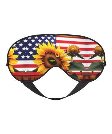 Sunflower and American Flag Print Unisex Sleep Mask Double-Sided Eye Mask Ideal for Sound Sleep and Skin Care Black