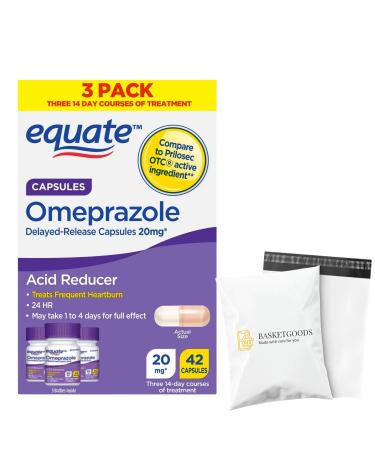 Equate Omeprazole Delayed Release 20 mg Acid Reflux & Heartburn Treatment - Set by Basket Goods