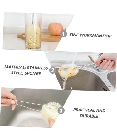 Solustre 4-Piece Cleaning Brush Set Bottle Kitchen Glass & Sponge Brushes with Long Handle & Stainless Steel Ball | International Shipping - Buy Online on GoSupps.com