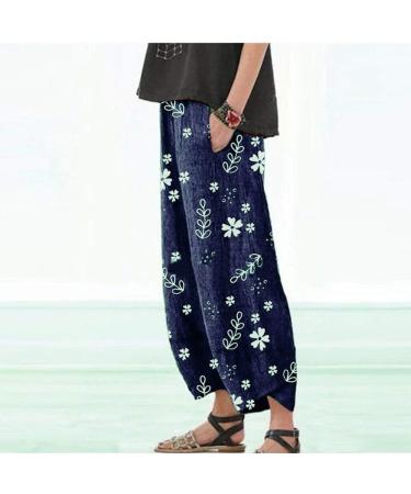 Women's Lovely Nursling Cropped Linen Pants - Blue, Large | Relaxed Comfort, Boho Beach Style | Work Casual Wear - Buy Online on GoSupps.com