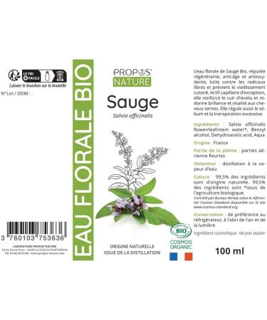 Hydrolat de Sauge Bio - Salvia officinalis water - Origine France - 100 ml- PROPOS'NATURE blanc 1 unit (Lot de 1) - Buy Online on GoSupps.com